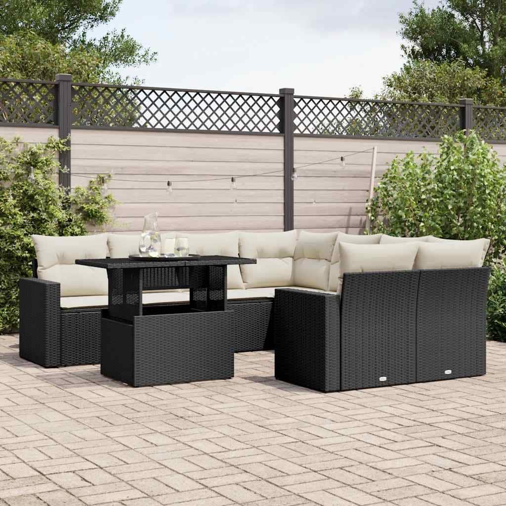 vidaXL Patio Sofa Set with Cushions Outdoor Furniture 9 Piece Poly Rattan