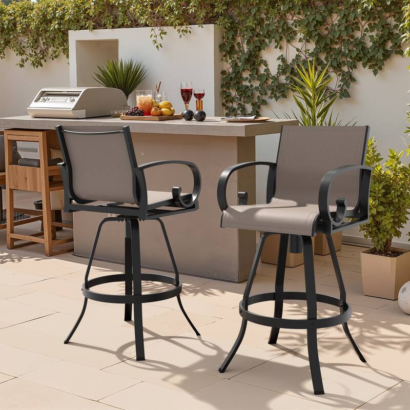 Outdoor Patio Sunbrella Fabric Swivel Aluminum Bar Stools - 2-Piece - AUGUSTINEASHE