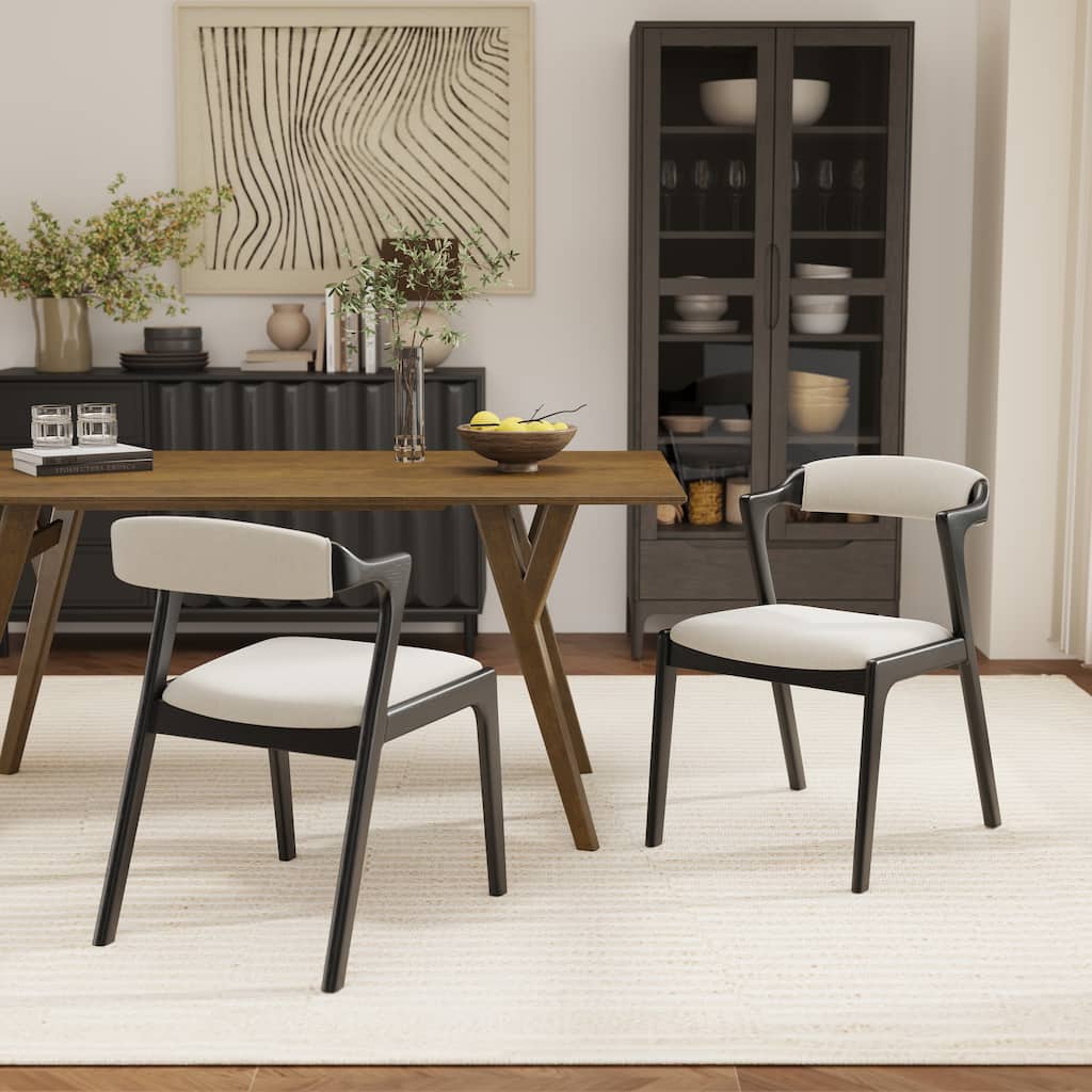 Roundhill Furniture Lavin Walnut Finish Upholstered Dining Chairs, Set of 2