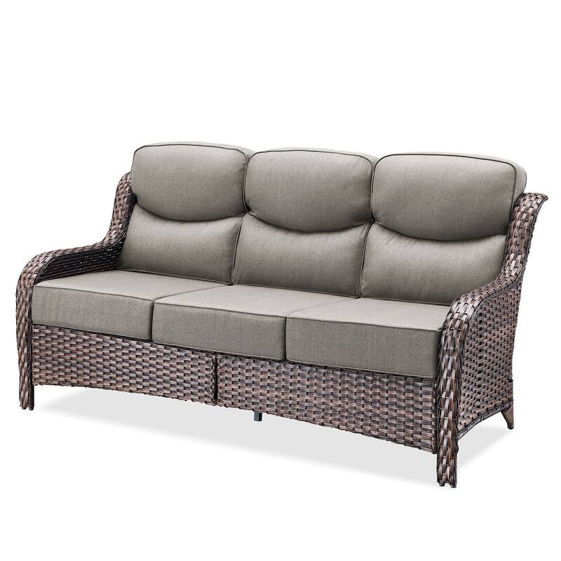 Arcadia 3-Seat Handwoven Wicker Patio Sofa with 6-Inch Thick Cushions