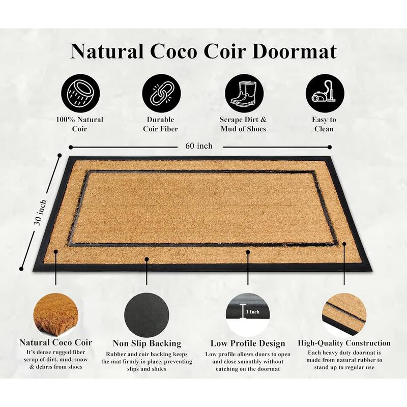 A1HC Natural Coir & Rubber Extra Large Doormat, Heavy Duty, Front Doormat - 30"X60"