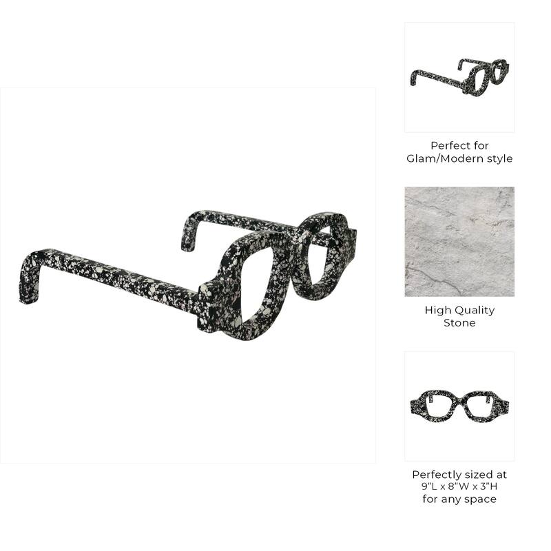 Stone Decorative Object Eyeglasses Shape Carved Sculptural Accent - 9" x 8" x 3"