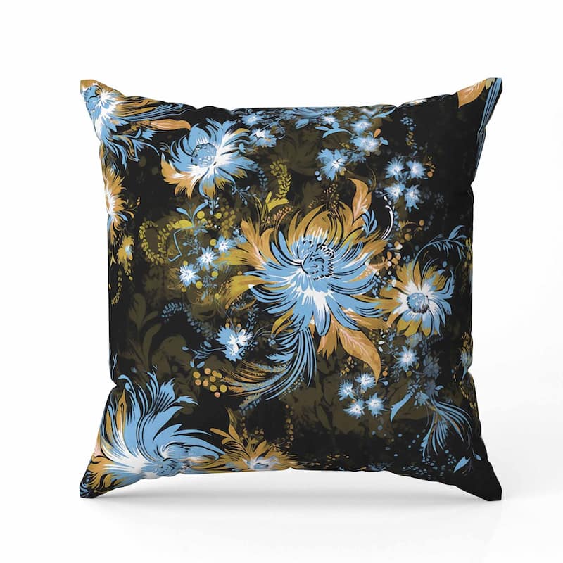 Delightful Wildflowers Faux Suede Reversible Throw Pillow Black and Yellow