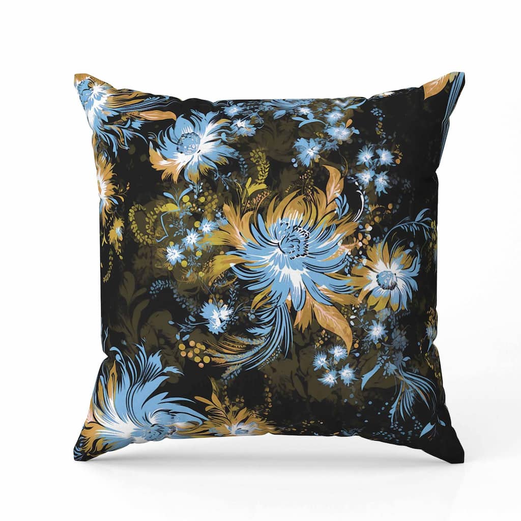 Delightful Wildflowers Indoor/Outdoor Reversible Throw Pillow Black and Yellow