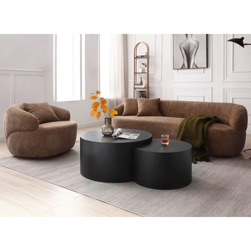 Brown 34.6" 360° Swivel Barrel Chair with Solid Wood Frame