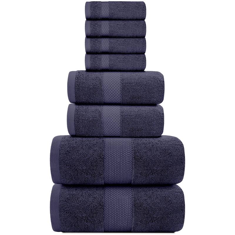 White Classic Luxury Cotton 8Pc Multi Size Towel Set [2 Bath Towels, 2 Hand Towels, 4 Washcloths]