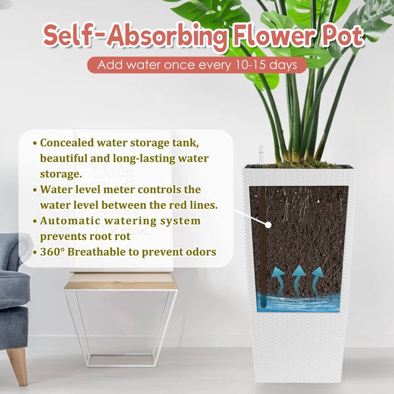 30" Large Flower Pots Planter with Self-Watering Drainage Holes&Inner Trays Plant Pot with Drain Holes, Water Level Monitor