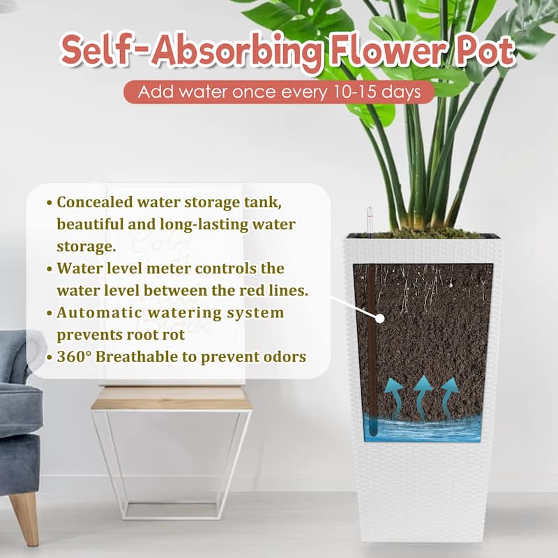 30 in Tall Large Flower Pots Planter with Self-Watering Drainage Holes&Inner Trays Indoor Outdoor Plant Pot with Drain Holes