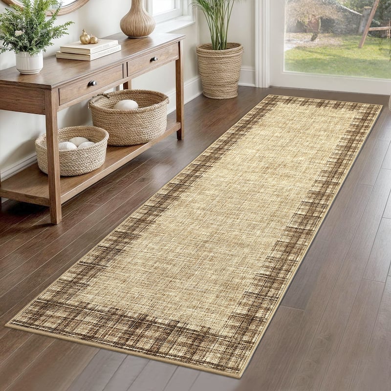 Garvee Linen Border Living Room Area Rug