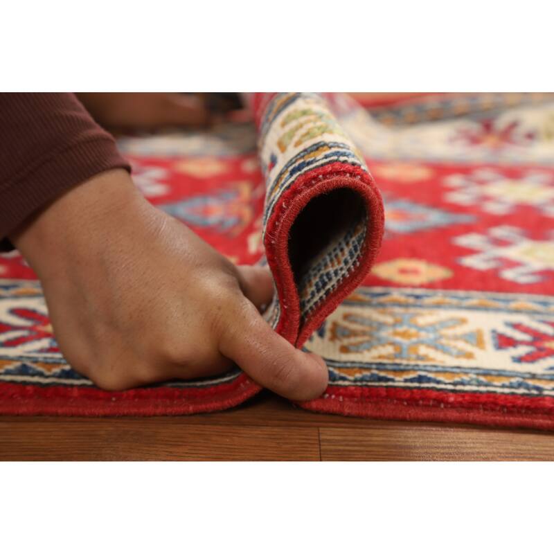 Hand Knotted Oriental 100% Wool Carpet Traditional Geometric Red Kazak Area Rug - 3' 0'' X 2' 0''