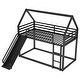 preview thumbnail 16 of 20, Twin over Twin Metal House Bunk Kids Bed with Built-in Convertible Ladder,Guardrailand Slide