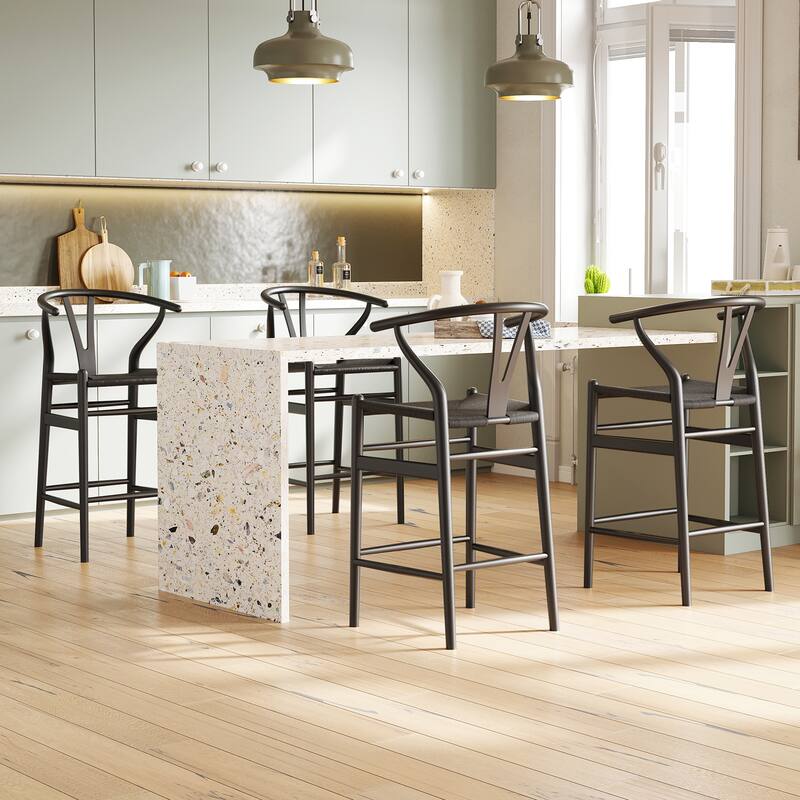Weave Counter Height Bar Stools, Fully Assembled Rattan Bar Chairs for Kitchen Island,1pc