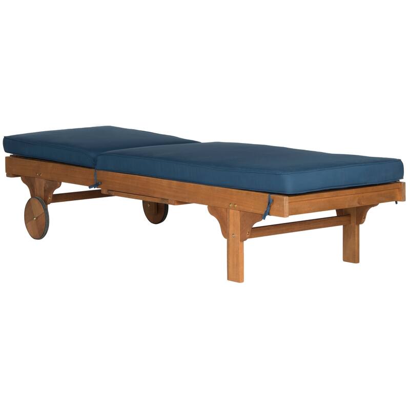 SAFAVIEH Outdoor Newport Brown/Navy Adjustable Chaise Lounge