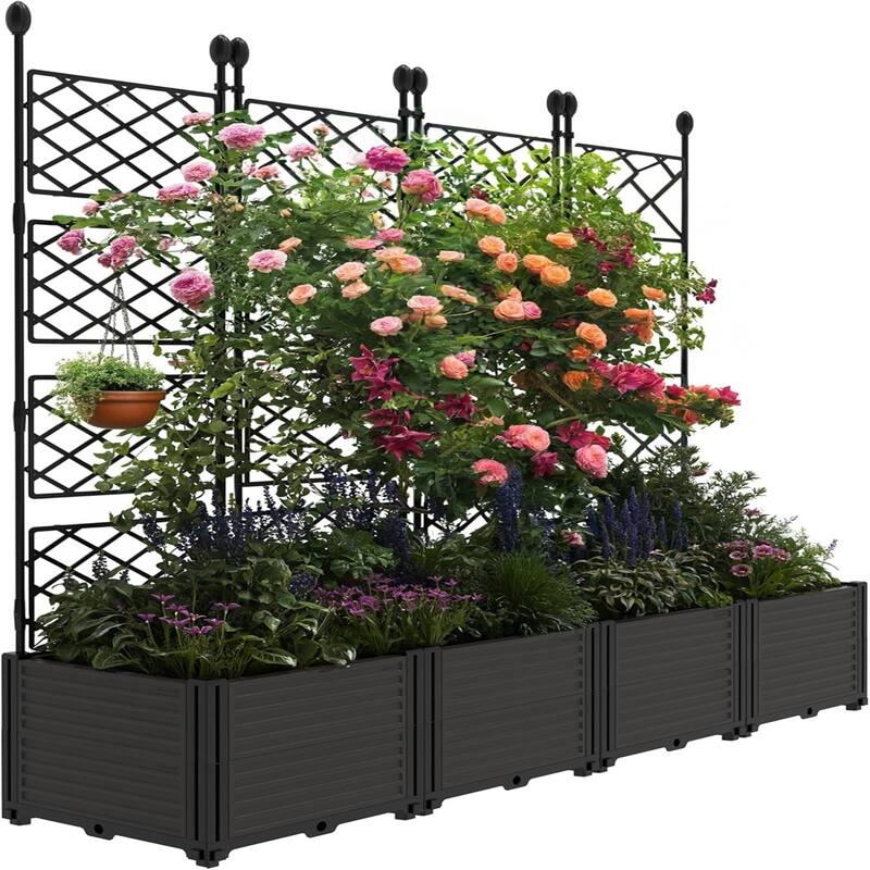 48 x16 x 63 in Modular Vertical Garden Kit 3-Pack Raised Planter Boxes with Trellis Panels - 4 Sections