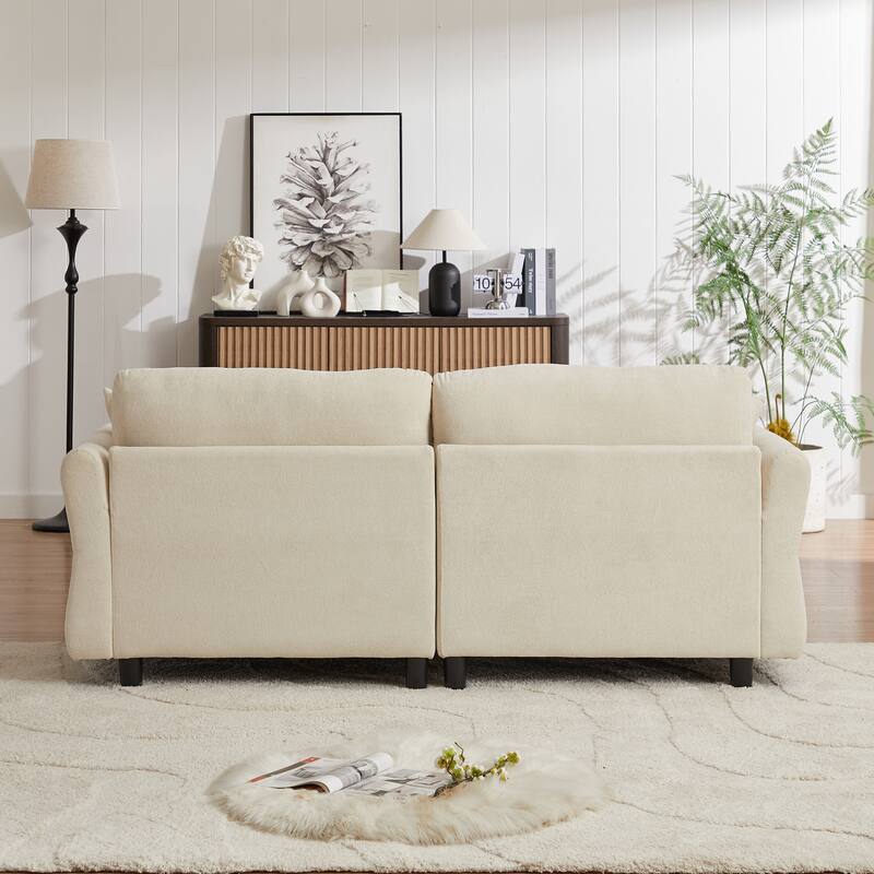 80'' Chenille Fabric Sofa with Lumbar Pillow, 3-seater Upholstered Sofa Chaise with 2 Cushions for Livingroom