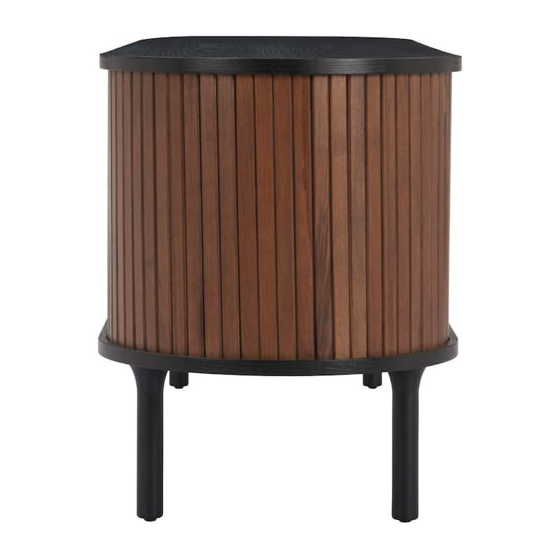 HomeRoots 60" Black And Walnut Wood Ribbed Texture Sideboard with Two Sliding Doors - 60.00 in. x 22.80 in. x 18.00 in.