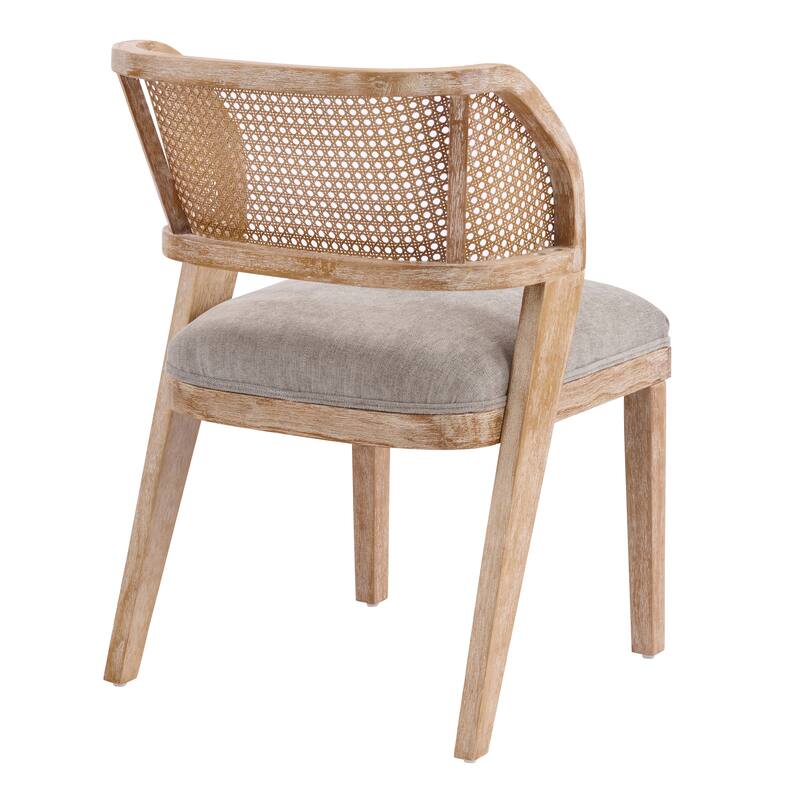 Christopher Knight Home - Upholstered Rattan Back Dining Chair with Curved Wood Frame & Cushioned Seat - 20.87"W
