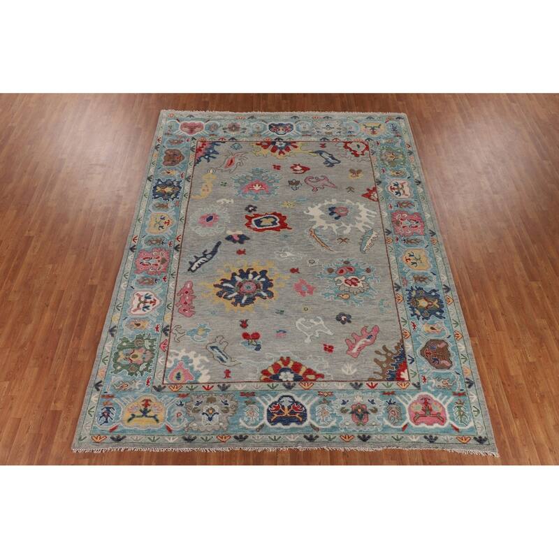 Floral Oushak Oriental Area Rug Handmade Wool Carpet - 8'11" x 11'6"