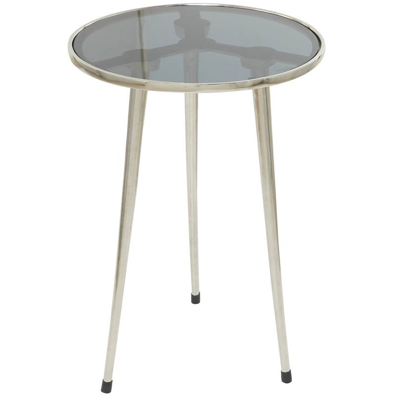 Contemporary Midcentury Metal Accent Side Table With Tripod Legs and Smoke Glass Top - 15 x 15 x 22