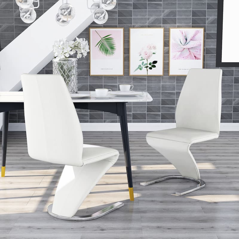Borm Modern White Faux Leather Dining Chairs (Set of 2) by Furniture of America - White