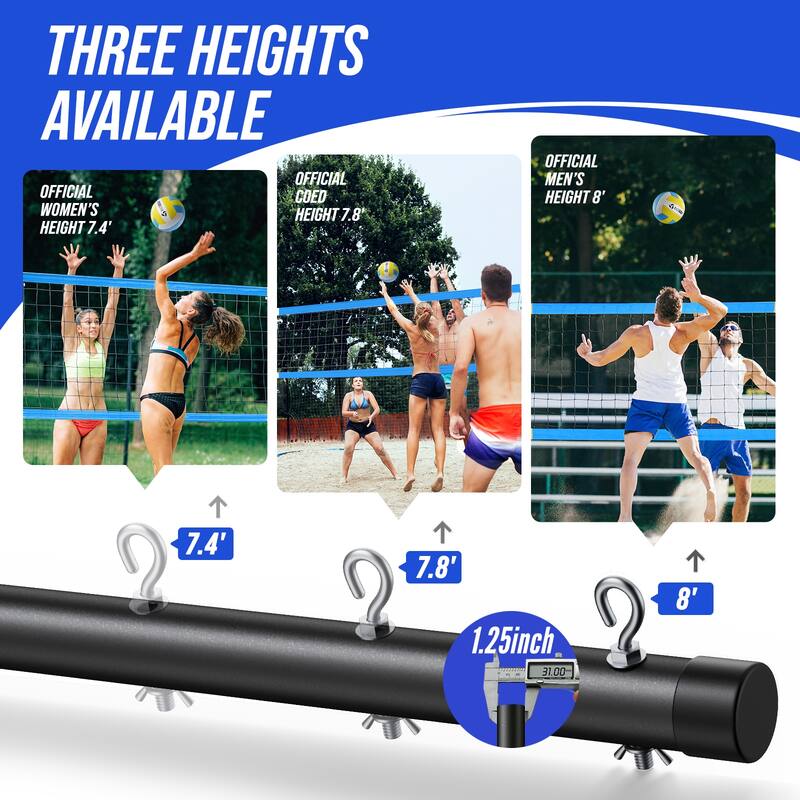 Outdoor Portable Volleyball Net Set System for Backyard - Quick & Easy Setup Adjustable Height Poles - 32X3'