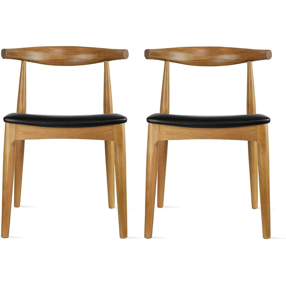 Set of 2 Kennedy Elbow Chairs Farmhouse Wooden Dining Chairs With PU Leather Or Fabric Cushion Seat, Modern Accent Side Chairs