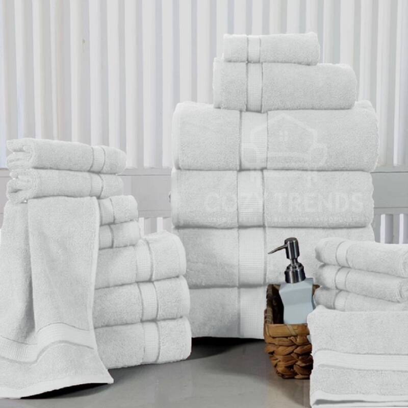 18PC Bath Towel Set 100% Long Stapled Cotton Thick Absorbent Soft 600 GSM - 27''x54'' - White