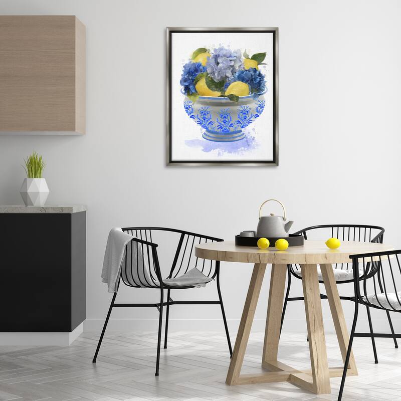 Stupell Hydrangea & Lemon Bowl Framed Floater Canvas Wall Art Design By Matthew Piotrowicz