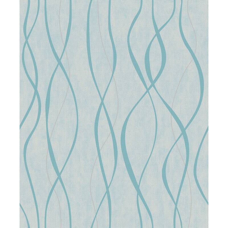 Galerie Wallcoverings Special FX 2 Collection Glitter Ribbons Mylar on Non-woven Wallpaper Roll - 33-feet long x 21-inches wide - Turquoise/Blue