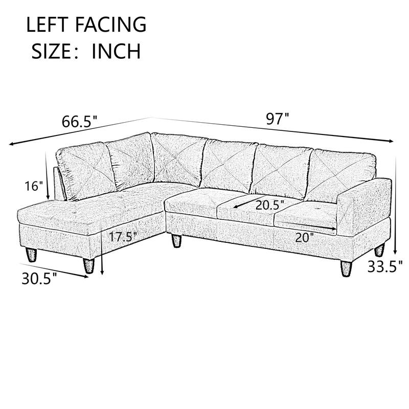 KISRAIS 97" Wide 2-Piece Upholstered Sectional Sofa Set for Small Space