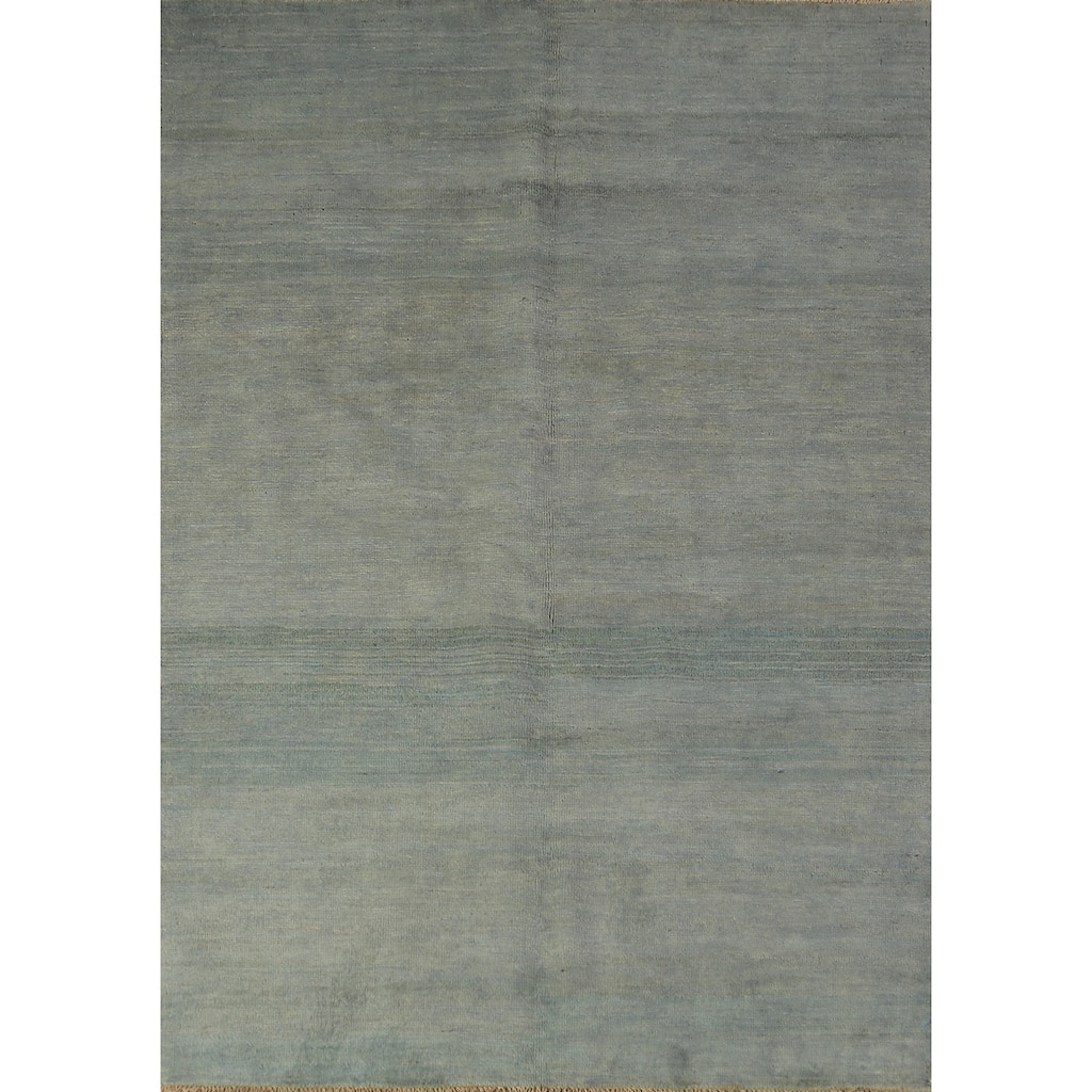 Blue & Green Gabbeh Modern Rug Hand-Knotted Wool Carpet - 4'0" x 5'8"