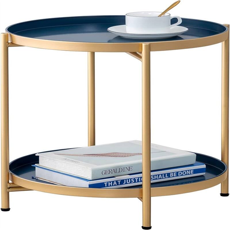 Table 2-Tier Metal Sofa Side Table - 15"D x 15"W x 20"H - Goldblue