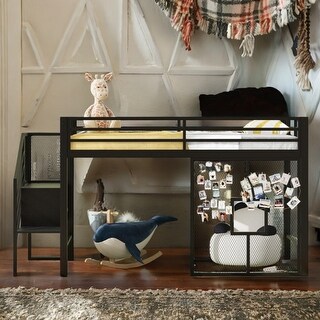 Twin Size Metal Low Loft Modern Bed Frame with Storage Staircase - Bed ...