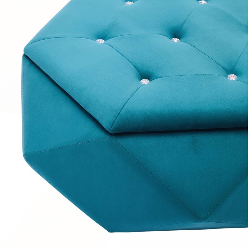 Elegant Velvet Polygon Diamond Tufted Storage Ottoman for Living Room and Bedroom