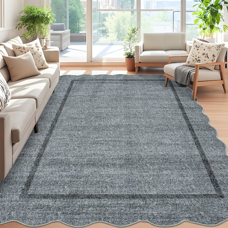 Garvee Scallop Solid Washable Area Rug