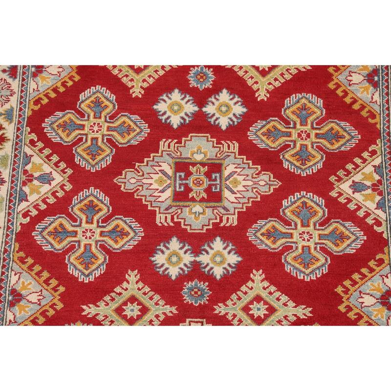Geometric Red Kazak Oriental Area Rug Bedroom Hand-Knotted Wool Carpet - 5'1" x 6'7"