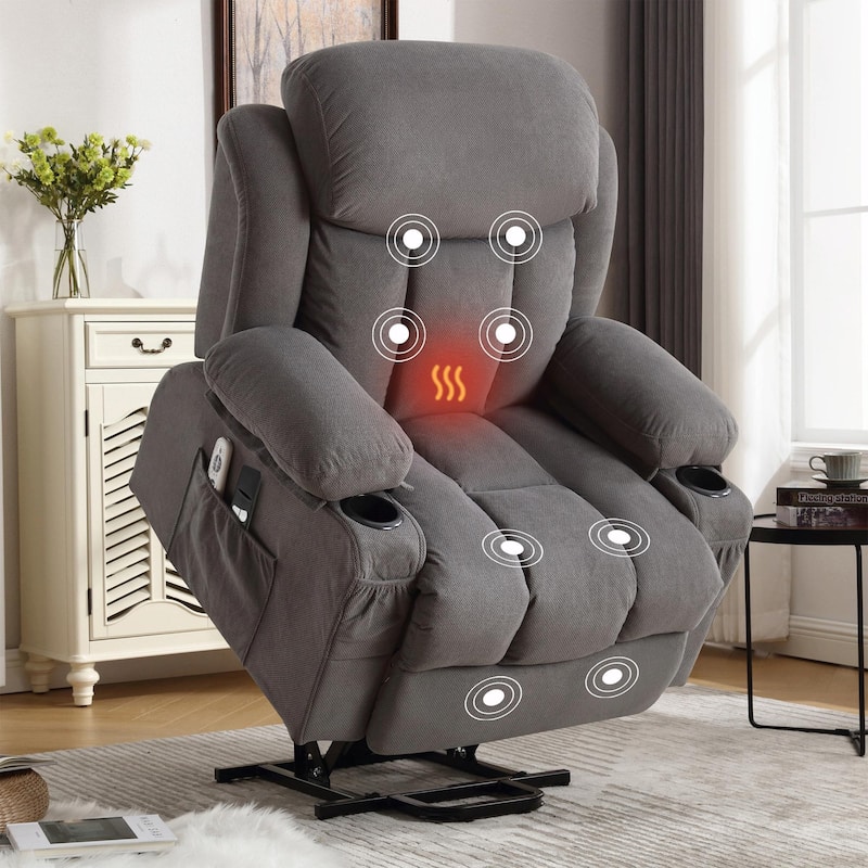 Power Lift Recliner Chair with Heat and Massage, Electric Fabric Recliner Chair