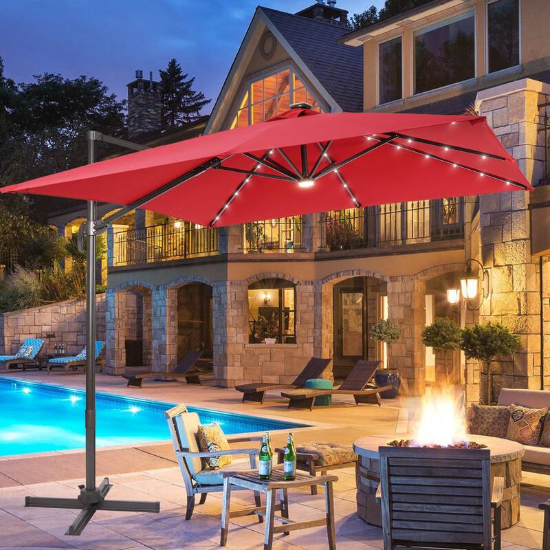 LIVOOSUN Aluminum 10x8FT LED Rectangular Cantilever Patio Umbrella