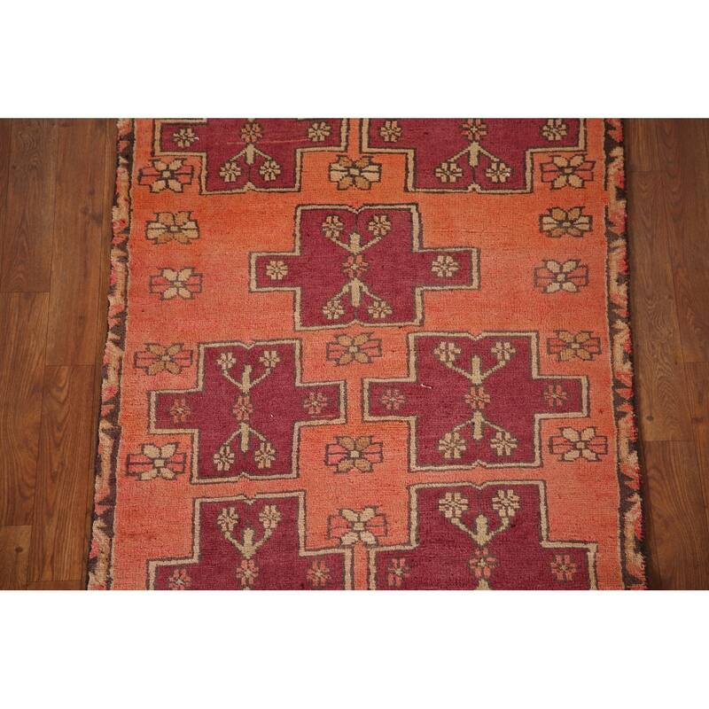 Meshkin Persian Vintage Runner Rug Handmade Wool Carpet - 3'1"x 9'6"