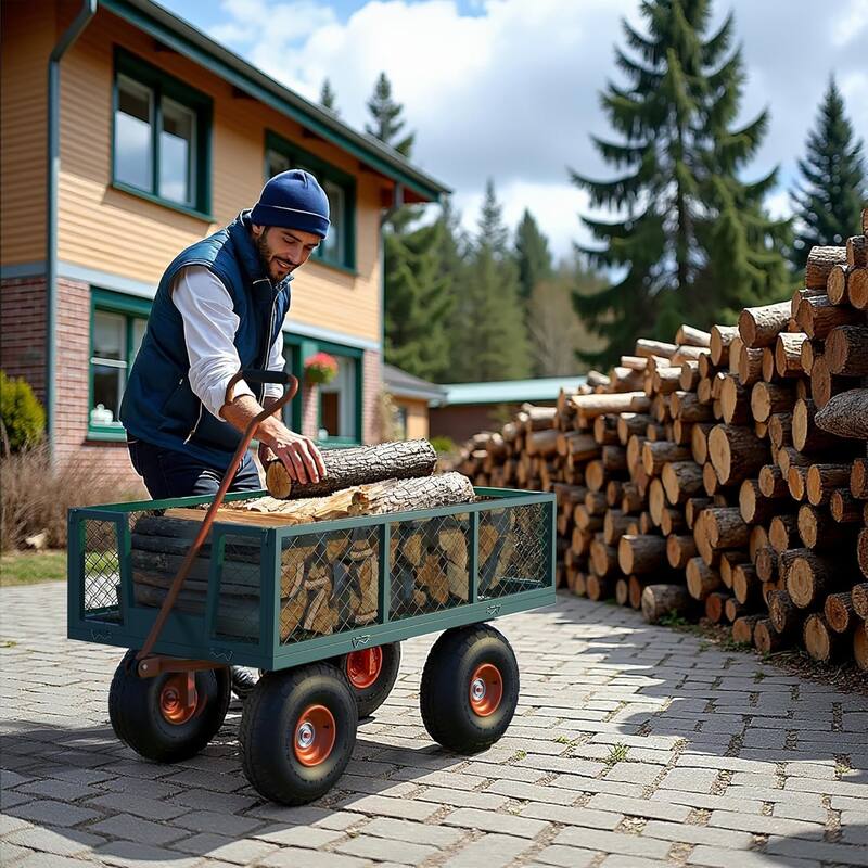 900 lb Capacity Steel Garden Cart Green + Orange