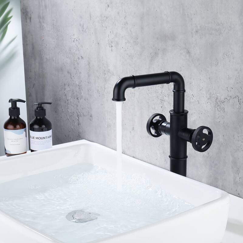 Two Handles Single Hole Deck Mounted Industrial Bathroom Faucet With 360 Degrees Swivel Spout
