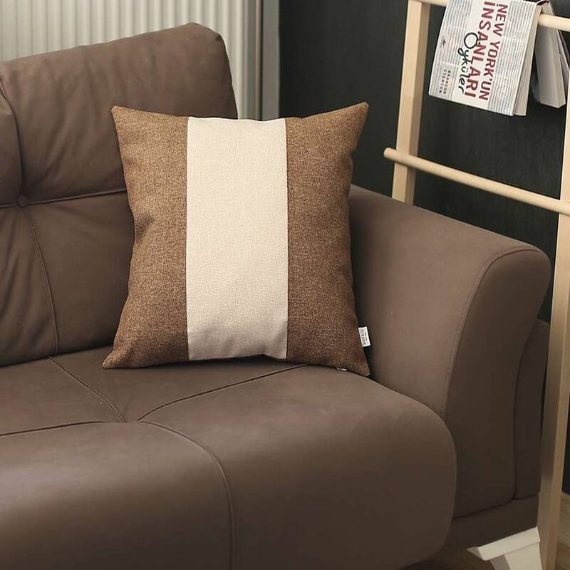 Black and Yellow Centered Strap Throw Pillow - White/Brown
