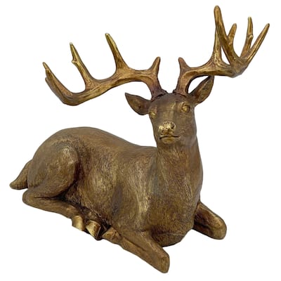 Sitting Reindeer Christmas Statue - 14.25" - Gold