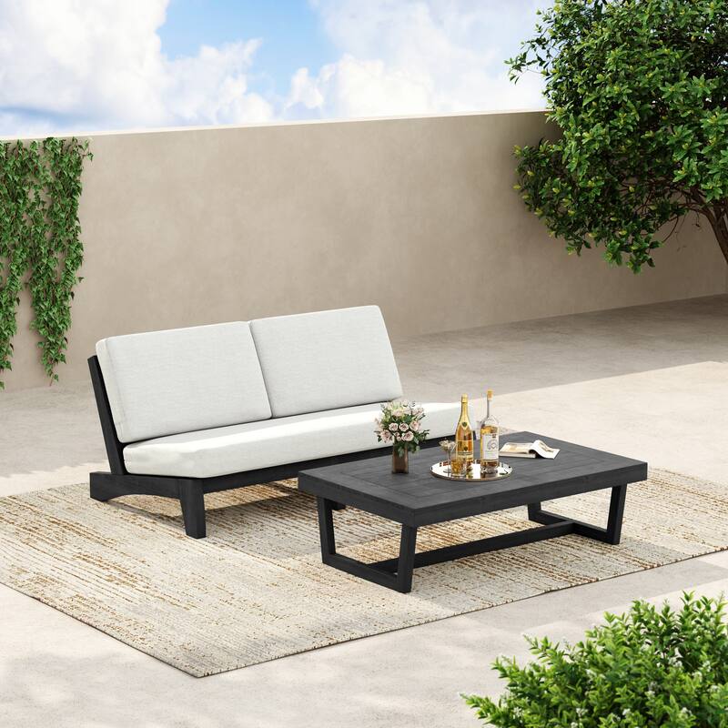 3-Seat Outdoor Sofa Set with Solid Wood Coffee Table, Weather-Resistant Cushions