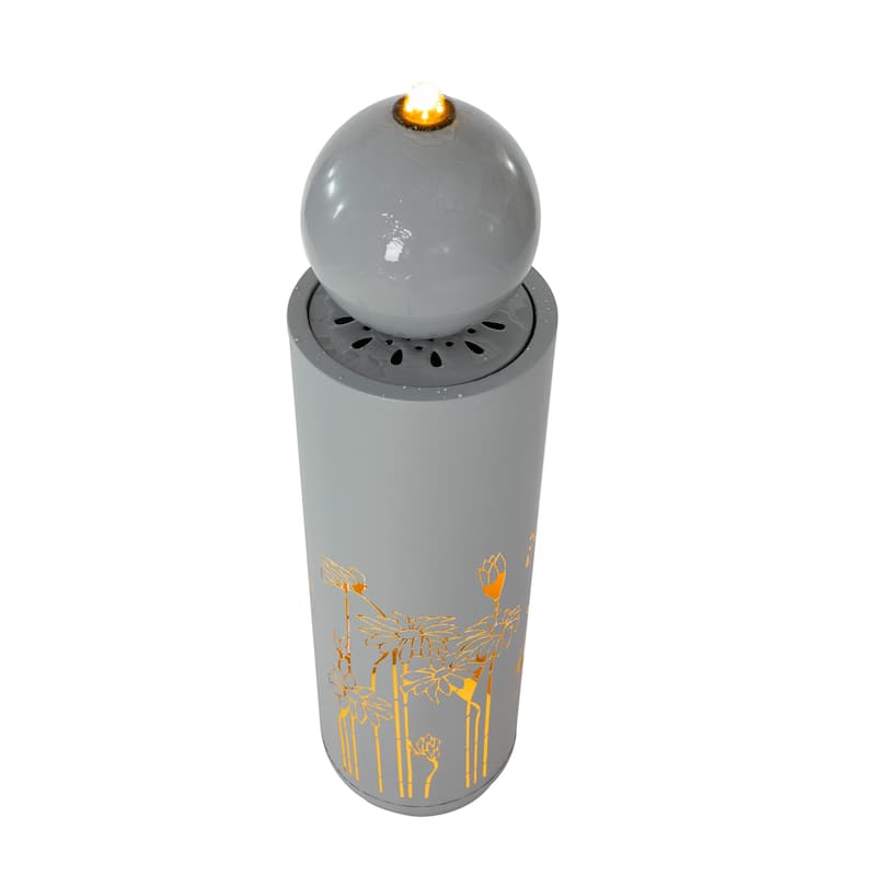 Christopher Knight Home - Modern 34.25"H Metal Sphere-Top Outdoor Water Fountain with LED Lights & Cutout Design