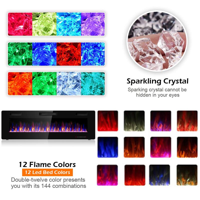 Gymax 60'' Fireplace Electric Recessed Wall Mounted Heater w/ Remote