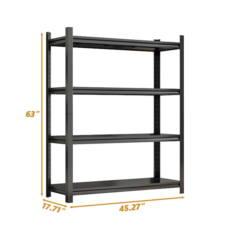 4-Tier Height-Adjustable Metal Storage Rack, Vertical Organizer, 63" H × 45.27" W × 17.7" D, Black, Assembly Required