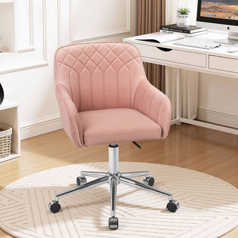 VECELO Modern Home Office Chairs Height Adjustable 360 Swivel Task Chair with Metal Base Silent Wheels - Pink