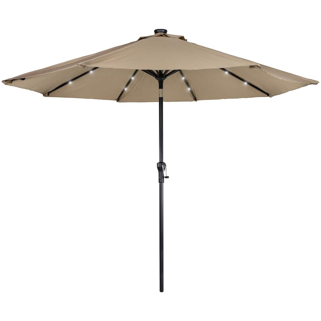 9ft Solar Lighted Outdoor Patio Market Umbrella H& Crank & Tilt, Taupe