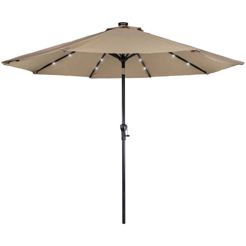 9ft Solar Lighted Outdoor Patio Market Umbrella with Hand Crank and Tilt - Taupe